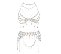 Songelt Set di catene per il corpo scintillanti geometriche con reggiseno e gonna in vita con strass, accessorio alla moda per donne alla moda, 64cm 101cm, Silicone