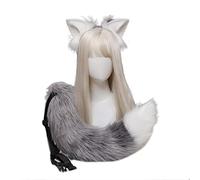 Songelt Set di cerchietti per capelli con orecchie di animale peloso per cosplay, costume lungo per Halloween, decorazione per feste di Halloween, cerchietto per adulti
