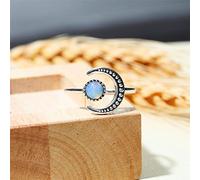 SONGK Anello di Fidanzamento da Sposa Color Argento con Pietra di Luna Aperta Piccola Femminile Anello di Fidanzamento Vintage con Pietra di zircone FEDI Nuziali per Le Donne