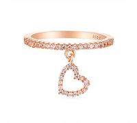 SONGK Anello di Fidanzamento Nuziale in Oro Rosa con Ciondolo a Forma di Cuore Femminile Carino Piccolo FEDI Nuziali Vintage per Le Donne