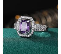 SONGK Anello in Argento 925 Grande Quadrato Viola con Pietra CZ per Le Donne Accessori Eleganti per Feste Vintage Gioielli in Argento Sterling di Lusso