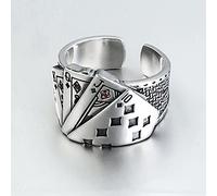 SONGK Anello in Argento Sterling 925 Regolabile con Incisione a Forma di Carta da Gioco Chunky Cubic Zirconia per Gioielli Vintage da Uomo