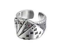 SONGK Anello in Argento Sterling 925 Regolabile con Incisione a Forma di Carta da Gioco Chunky Cubic Zirconia per Gioielli Vintage da Uomo