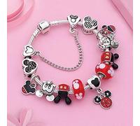 SONGK Braccialetto di Cristallo Rosso dei monili di Fascino del Cuore di Colore dell'argento del Braccialetto della Perla del Pendente di Mickey Minnie di Disegno Classico