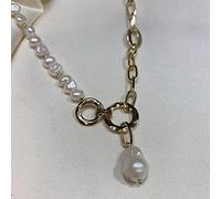 SONGK Collane con Ciondolo di Perle d'Acqua Dolce Naturali Irregolari per Le Donne Collane di Perle barocche con Cerchi a Catena Grossa Elegante