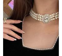 SONGK Elegante Barocco Tre Fili Collare Pianeta Girocollo Collana di Perle per Le Donne Ragazze Matrimonio Regali Vintage Gioielli per Feste