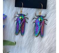 SONGK Orecchini Pendenti a Forma di Cicala Lunghi con Insetto Psichedelico Color Arcobaleno Fortunato Orecchini in Metallo Placcato Oro Fantasia Orecchini Unici per Donne Ragazze