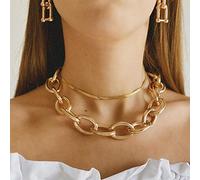 SONGK Punk Miami Cuban Choker Collana per Donna Grande Catena in Alluminio Oro sul Collo Dichiarazione Gioielli Hip Hop esagerati