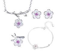 SONGK Romantico Argento Sterling 925 Fiori di ciliegio Set di Gioielli con Ciondolo Set da Sposa Carino