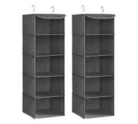 SONGMICS 2 Organizer Armadio da Appendere, ripiani per armadio interno | Pieghevole e Salvaspazio, con Ganci in Metallo e Divisori Interni in Bambù, Stampa in Simil Lino, Collezione TINA RCH005G02