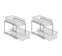 SONGMICS 2 Organizzatori da Cucina, Scaffali a 2 Ripiani Estraibili per Armadietto, Organizzatori Impilabili Sottolavello con Cassetti Portaoggetti, per Cucina, Bagno, Grigio Tortora KCS017E02V1
