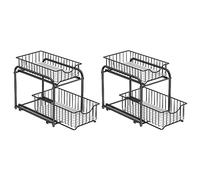 SONGMICS 2 Organizzatori da Cucina, Scaffali a 2 Ripiani Estraibili per Armadietto, Organizzatori Impilabili Sottolavello con Cassetti Portaoggetti, per Cucina, Bagno, Nero Inchiostro KCS017B02V1