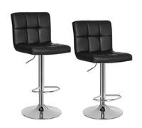 SONGMICS 2 x Sgabello da Bar o da Cucina in Similpelle Regolabile Girevole con Schienale Nero LJB64B