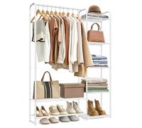 SONGMICS Appendiabiti, Armadio Aperto, Asta Appendiabiti, Portabiti con Ripiani Portaoggetti, Guardaroba in Metallo, Autoportante, Bianco Opaco LGR462W01