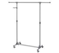 SONGMICS Appendiabiti con Attaccapanni con Gancini Porta Abiti in Acciaio a Rotelle con Ruote Altezza Larghezza Regolabile Stand Stender Grigio LLR01G