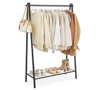 SONGMICS Appendiabiti telaio in acciaio con asta e ripiano 33,5 x 92,5 x 153 cm, per camera da letto, guardaroba, lavanderia, nero opaco HSR23BK