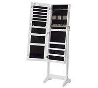 SONGMICS Armadietto Portagioie Autoportante, Specchiera Portagioielli con 2 Organizzatori per Cosmetici, Organizzatore Trucchi, Specchio a Figura Intera Senza Cornice, Serratura, Bianco JJC002W01