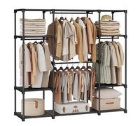SONGMICS Armadio, 4 Sezioni Appendiabiti, Ripiani, 43 x 151 x 166 cm | Guardaroba Portaoggetti, per Camera da Letto, Soggiorno, Lavanderia, Nero, Collezione RYLAN RYG036B02