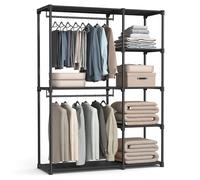 SONGMICS - Armadio Aperto, Scaffale Verticale Autoportante, Appendiabiti con Ripiani per Abiti, per Cameretta e Camera da Letto, 43 x 124 x 182 cm, Nero RYG026B02