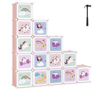 SONGMICS Armadio Cameretta, Guardaroba Modulare a 16 Cubi con Ante, Libreria Bambini, Scaffale Porta Giochi in Plastica, Mobile Porta Giocattoli, Scarpiera, 123 x 31 x 123 cm, Rosa LPC906P01