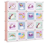 SONGMICS Armadio Cameretta, Guardaroba Modulare a 16 Cubi con Ante, Libreria Bambini, Scaffale Porta Giochi in Plastica, Mobile Porta Giocattoli, Scarpiera, 123 x 31 x 123 cm, Rosa LPC906P01