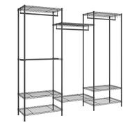 SONGMICS Armadio, Guardaroba in Metallo con Ripiani Regolabili, Barre Appendiabiti e Ganci, Stand Appendiabiti Resistente, Separabile, Nero Inchiostro LGR431B01