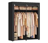SONGMICS Armadio, Guardaroba Porta Abiti per Camera da Letto con 2 Barre Appendiabiti, Armadio Portatile in Tessuto, Pieghevole, per Armadio, 140 x 43 x 174 cm, Nero Inchiostro RYG02BK