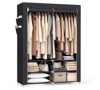 SONGMICS Armadio in tessuto 45 x 127 x 176 cm, 2 scomparti appesi con ripiani, 4 tasche laterali, molto spazio per camera da letto, soggiorno, nero RYG008B02