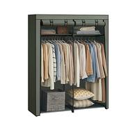 SONGMICS Armadio in tessuto, armadio portatile con aste, appendiabiti, pieghevole, ripostiglio, per camera da letto, studio, 140 x 43 x 174 cm, verde salvia RYG002C02