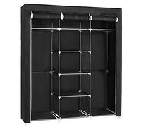 SONGMICS Armadio in Tessuto, Guardaroba Pieghevole con Barra di Sospensione, Appendiabiti, Scaffale per Borse, Giocattoli, Scarpe, Soggiorno, Camera da Letto, 150 x 45 x 175 cm, Nero RYG12B