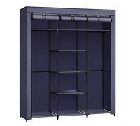SONGMICS Armadio in Tessuto, Guardaroba Pieghevole con Barra di Sospensione, Appendiabiti, Scaffale per Borse, Scarpe, Soggiorno, Camera da Letto, 45 x 150 x 175 cm, Blu Scuro RYG012I02