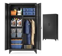 SONGMICS Armadio Multiuso, Guardaroba, Mobile da Ufficio in Metallo, con 2 Ante, 5 Scomparti, Barra Appendiabiti, Chiusura a Chiave, Piedini Alti, 80 x 40 x 165 cm, Nero Opaco OMC018BD01