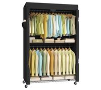 SONGMICS Armadio portatile, appendiabiti resistente, appendiabiti largo 100 cm su ruote, con ripiani in rete regolabili e aste appendiabiti, copertura in tessuto, nero inchiostro ULGR415B01