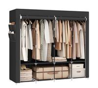 SONGMICS Armadio portatile Armadio Armadio Organizer con copertura, 4 aste e ripiani, 4 tasche laterali, 47 x 166,9 x 155,7 cm, grande capacità per camera da letto, soggiorno, nero URYG094B02, nero