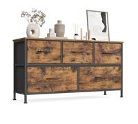 SONGMICS BELLAH Collezione - Cassettiera Camera da Letto, Mobile con Cassetti, Acciaio, Cabina Armadio Ingresso Soggiorno, 5 Cassetti, Industriale, Marrone Vintage e Nero Inchiostro LGS322BH04