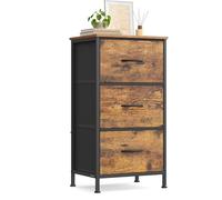 SONGMICS BELLAH Collezione - Cassettiera con 3 Cassetti in Tessuto, Acciaio, MDF, Tessuto Non Tessuto, per Camera da Letto, Armadio, Corridoio e Soggiorno, Marrone Vintage e Nero Inchiostro LGS313BH03