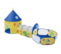 SONGMICS Box 3 in 1, Box Pop-Up con Tenda, Tunnel, Piscina di Palline, Tema Spazio Dinosauro, Idea Regalo, Giallo e Blu