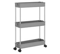 SONGMICS Carrello ausiliario con ruote, carrello da cucina, scaffale con ruote, carrello da bagno, per la cucina, 40 x 13,5 x 60 cm, grigio/bianco