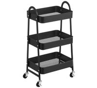 SONGMICS Carrello Mobile, Carrello Portaoggetti a 3 Ripiani, Struttura in Acciaio, con Maniglia, 2 Freni, Facile da Montare, per Camera da Letto, Bagno, Lavanderia, Nero