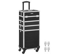 SONGMICS Carrello per trucchi, valigetta per trucchi su ruote, carrello di bellezza a 4 ripiani, 34 x 24 x 79,3 cm, ruote girevoli a 360°, chiudibile, da viaggio, idea regalo, inchiostro nero