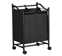 SONGMICS Carrello Porta Biancheria con 2 Sacchi Rimovibili, Ceste per Bucato con Rotelle Universali, capacità Totale di 90 Litri, Nero LSF002BK