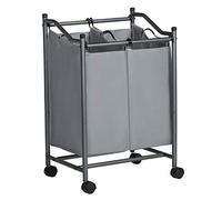 SONGMICS Carrello Porta Biancheria con 2 Sacchi Rimovibili, Ceste per Bucato con Rotelle Universali, Organizzatore di Giocattoli, Stabile, 2 x 45 Litri, Grigio LSF002GS