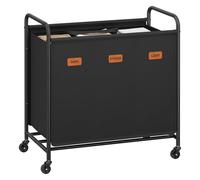 SONGMICS Carrello Portabiancheria, a 3 Scomparti, 170 L, con 5 Etichette | Cesto Porta Biancheria, per Lavanderia, Camera da Letto, Bagno, Nero Inchiostro, Collezione STEVIE RLS330B01