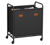 SONGMICS Carrello Portabiancheria, Cesto Porta Biancheria a 2 Scomparti, 140 L, con 5 Etichette, per Lavanderia, Camera da Letto, Bagno, Nero Inchiostro RLS210B01