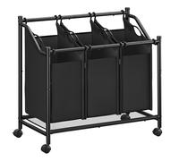 SONGMICS Carrello Portabiancheria, Cesto Porta Biancheria con 3 Sacchi Rimovibili, Carrello per Lavanderia, Camera da Letto, Bagno, 3 x 45 L, Nero Inchiostro RLS102B01