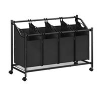 SONGMICS Carrello Portabiancheria, Cesto Porta Biancheria con 4 Sacchi Rimovibili, Carrello per Lavanderia, Camera da Letto, Bagno, 4 x 45 L, Nero Inchiostro RLS103B01