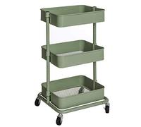 SONGMICS Carrello Portaoggetti a 3 Livelli, Carrello da Cucina con Altezza Regolabile, Carrello di Servizio con 2 Freni, Montaggio Facile, per Camera da Letto, Cucina, Ufficio, Verdegrigio BSC060C01
