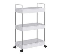 SONGMICS Carrello Portaoggetti a 3 Ripiani, Scaffale con Ruote per Cucina, Carrellino Salvaspazio da Bagno, con Manici, 23,6 x 42 x 67,6 cm, Bianco KSC019W01