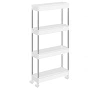 SONGMICS Carrello Portaoggetti a 4 Livelli, Carrello con Ruote, Carrello da Cucina Salvaspazio in Bagno Ufficio, 14,4 x 42 x 86 cm, Bianco Nuvola KSC08WT