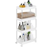 SONGMICS Carrello Portaoggetti a 4 Livelli, Carrello con Ruote, Carrello da Cucina Salvaspazio in Bagno Ufficio, 23,6 x 42 x 86 cm, Bianco Nuvola KSC10WT